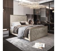 Roxy Upholstered Soft Velvet Metal Cream Bed Frame