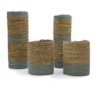 KDMD Seagrass & Abu-Abu Raffia Set - 2 Vase & 2 Bins KDMD Multicolor