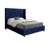 KDMD Serenova Straight Winged Upholstered Soft Velvet Designer Bed Frame in Blue | Size: Single KDMD Blue Single