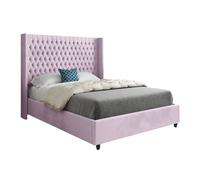 KDMD Serenova Straight Winged Upholstered Soft Velvet Designer Bed Frame in Pink | Size: Small Single KDMD Pink Small Single