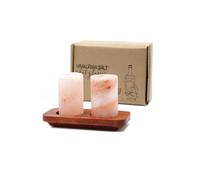 KDMD Set of 2 Himalayan Salt Shot Glasses with Wooden Serving Stand in Peach KDMD Peach