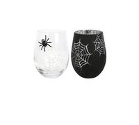 KDMD Set of 2 Spider & Web Stemless Wine Glasses in Black KDMD Black