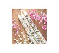 KDMD Set of 3 Cream Folk Print Taper Candles for Home Decor KDMD Cream