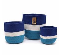 KDMD Set of 3 Evil Eye Jute Rope Baskets in Blue KDMD Blue