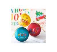 KDMD Set of 3 Nostalgic Christmas Glass Baubles - Holly Jolly, Noel, Merry KDMD Multicolor