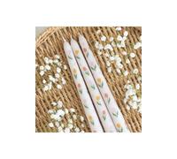 KDMD Set of 3 Tulip Print Taper Candles - Unscented, 5-Hour Burn in White KDMD White
