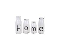 KDMD Set of 4 Decorative Milk Bottles - Dolomite Home & Love Bud Vases in White KDMD White
