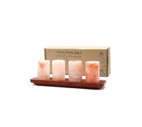 KDMD Set of 4 Himalayan Salt Shot Glasses with Wooden Serving Stand in Peach KDMD Peach