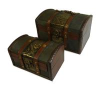 KDMD Sets of 2 Colonial Boxes - Metal Embossed in Green KDMD Green