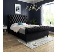 KDMD Sienna Sleigh Upholstered Soft Velvet Black Bed Frame | Size: Super King KDMD Black Super King
