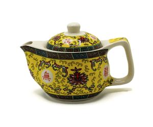 KDMD Small Herbal Teapot - Long Life Oriental Design in Yellow KDMD Yellow
