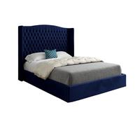 KDMD Snuggler Curved Top Winged Upholstered Soft Velvet Designer Bed Frame in Blue | Size: Super King KDMD Blue Super King