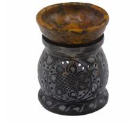 KDMD Soapstone Oil Burner 10cm - Mandala Flower - Black & Yellow KDMD Multicolor
