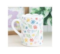 KDMD Spring Floral Print Scalloped Mug in White KDMD White