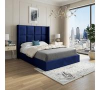 KDMD Sproatley Winged Upholstered Blue Soft Velvet Designer Bed Frame | Size: Double KDMD Blue Double