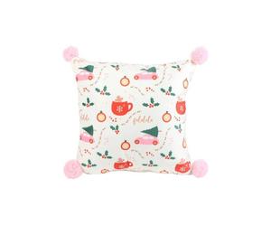 KDMD Square Sugarplum Fun Christmas Print Cushion in White KDMD White