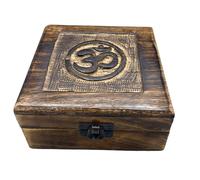 KDMD Square Wooden Keepsake Box 13x13x6cm - Om in Brown | Size: 13 x 13 x 6 cm KDMD Brown 13 x 13 x 6 cm