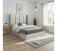 KDMD Stafford Winged Upholstered Beige Soft Velvet Designer Bed Frame in Cream | Size: Double KDMD Cream Double