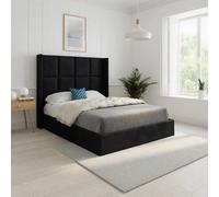KDMD Stafford Winged Upholstered Black Soft Velvet Designer Bed Frame | Size: Single KDMD Black Single