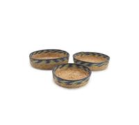 KDMD Straw & Seagrass Tray Baskets Set of 3 Natural Green Blue KDMD Natural