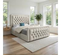 KDMD Sway Upholstered Beige Soft Velvet Designer Bed Frame in Cream | Size: King KDMD Cream King