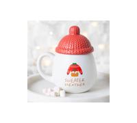 KDMD Sweater Weather Lidded Mug - Cozy Christmas Hot Chocolate Cup in White KDMD White