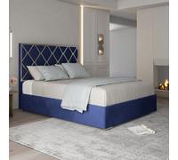 KDMD Tammy Upholstered Soft Velvet Metal Blue Bed Frame | Size: Single KDMD Blue Single