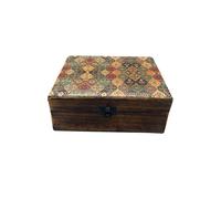 KDMD Traditional Pattern Large Ceramic & Wood Storage Box - 20x15x7.5cm | Size: 20x15x7.5 cm KDMD Multicolor 20x15x7.5 cm