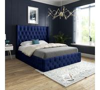 Turin Straight Winged Upholstered Soft Velvet Blue Bed Frame