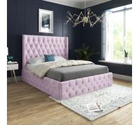 Turin Straight Winged Upholstered Soft Velvet Pink Bed Frame