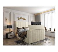 KDMD Vogue Upholstered Soft Velvet Line Cream Tv Bespoke Bed Frame | Size: Super King KDMD Cream Super King