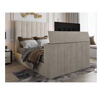 KDMD Vogue Upholstered Soft Velvet Line Pebble Tv Bespoke Bed Frame in Light Sand | Size: Double KDMD Light Sand Double