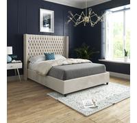 KDMD Volta Straight Winged Upholstered Soft Velvet Cream Bed Frame | Size: King KDMD Cream King