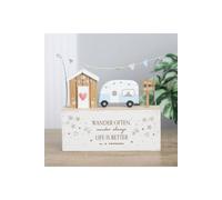 KDMD Wander Often Beach Hut & Caravan Wooden Ornament - Travel Decor in White KDMD White