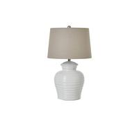 KDMD White Ceramic Pot Lamp with Linen Shade for Rustic & Modern Decor KDMD White
