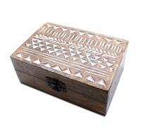 KDMD White Washed Wooden Box - 6x4 Aztec Design in Brown KDMD Brown