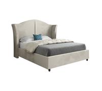 KDMD Winchester Curved Top Curved Winged Upholstered Soft Velvet Designer Bed Frame in Cream | Size: Small Double KDMD Cream Small Double