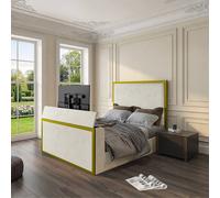 KDMD Woldingham Upholstered Electric Media Gold & Cream White TV Bed Frame | Size: Single KDMD Gold Single