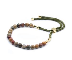 KDMD Women's 18K Gold Plated Gemstone Moss String Bracelet - Picasso Jasper in Brown KDMD Brown One Size