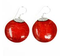 KDMD Women's 925 Silver Earrings - Classic Disc in Red KDMD Red One Size