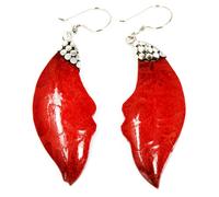 KDMD Women's 925 Silver Earrings - Leaf Drop in Red KDMD Red One Size
