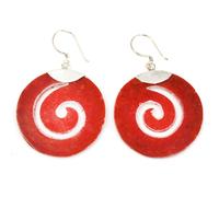 KDMD Women's 925 Silver Earrings - Scroll Design in Red KDMD Red One Size