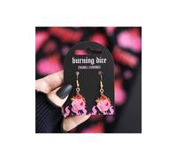KDMD Women's Fiery Pink & Red Burning Dice Earrings - Rebellious Style Accessory KDMD Pink One Size