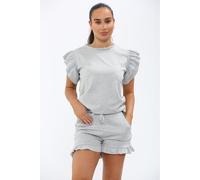 KDMD Women's Frill Peplum Sleeve Top & Short 2 Piece Tracksuit Set in Grey | Size: XL KDMD Grey XL