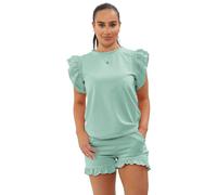 KDMD Women's Frill Peplum Sleeve Top & Short 2 Piece Tracksuit Set in Mint | Size: Medium/Large KDMD Mint M/L