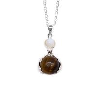 KDMD Women's Gemstone Healing Hands Pendant - Tiger Eye in Brown KDMD Brown One Size