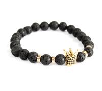 KDMD Women's Gold Crown / Lava Stone - Gemstone Bracelet in Grey KDMD Grey One Size