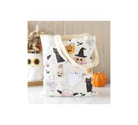 KDMD Women's Groovy Ghost Print Polycotton Tote Bag - Spooky Halloween Style in White KDMD White