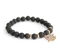 KDMD Women's Hamsa / Black Agate - Gemstone Bracelet in Grey KDMD Grey One Size