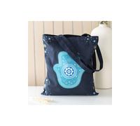 KDMD Women's Hand of Hamsa Tote Bag - Dark Blue Polycotton, Good Vibes & Gift in Navy KDMD Navy
